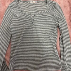 Pink Republic Gray and White Striped Top
